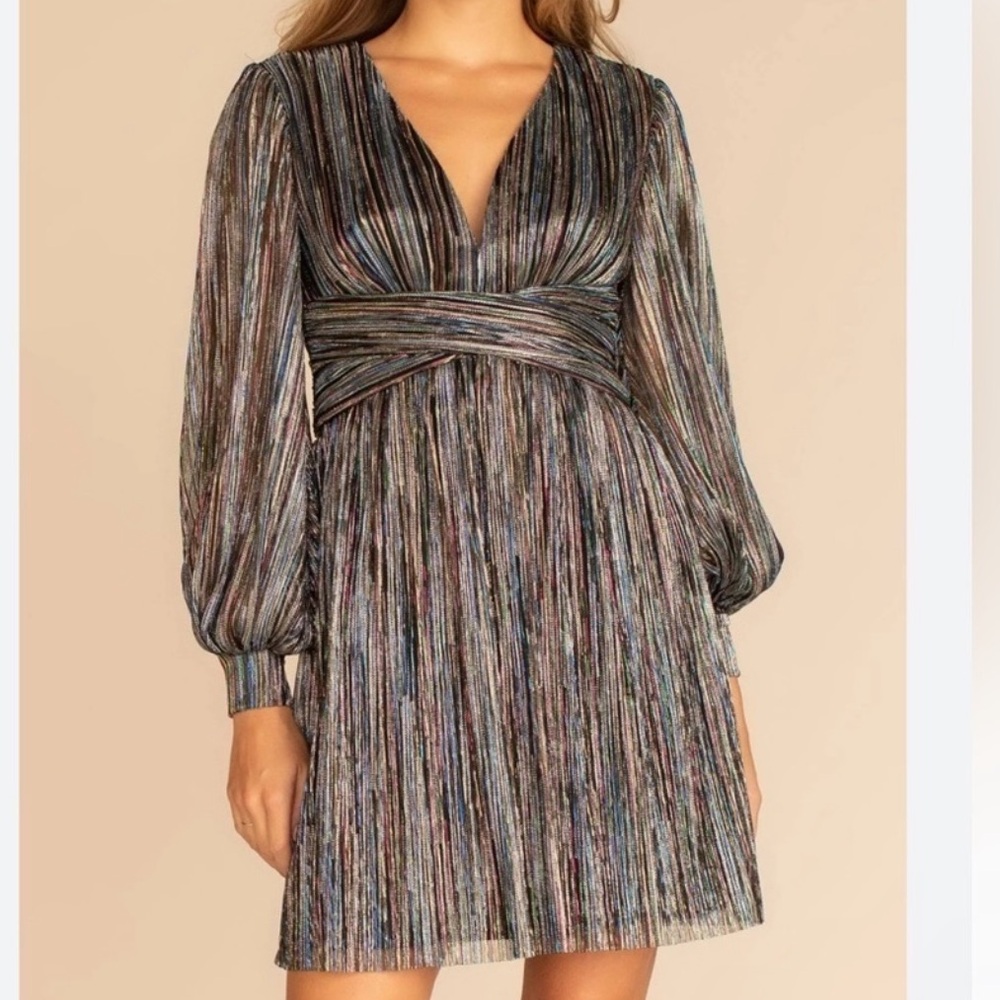 Trina Turk Cherry Blossom Multicolor Striped Bishop-Sleeve Dress Size 8